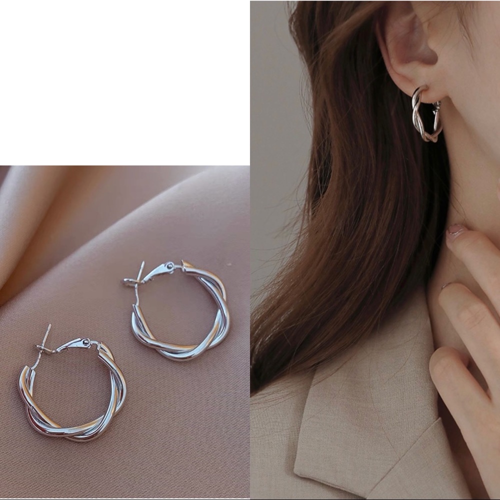 Twisted Circular Silver Earrings - Picture 1 of 8